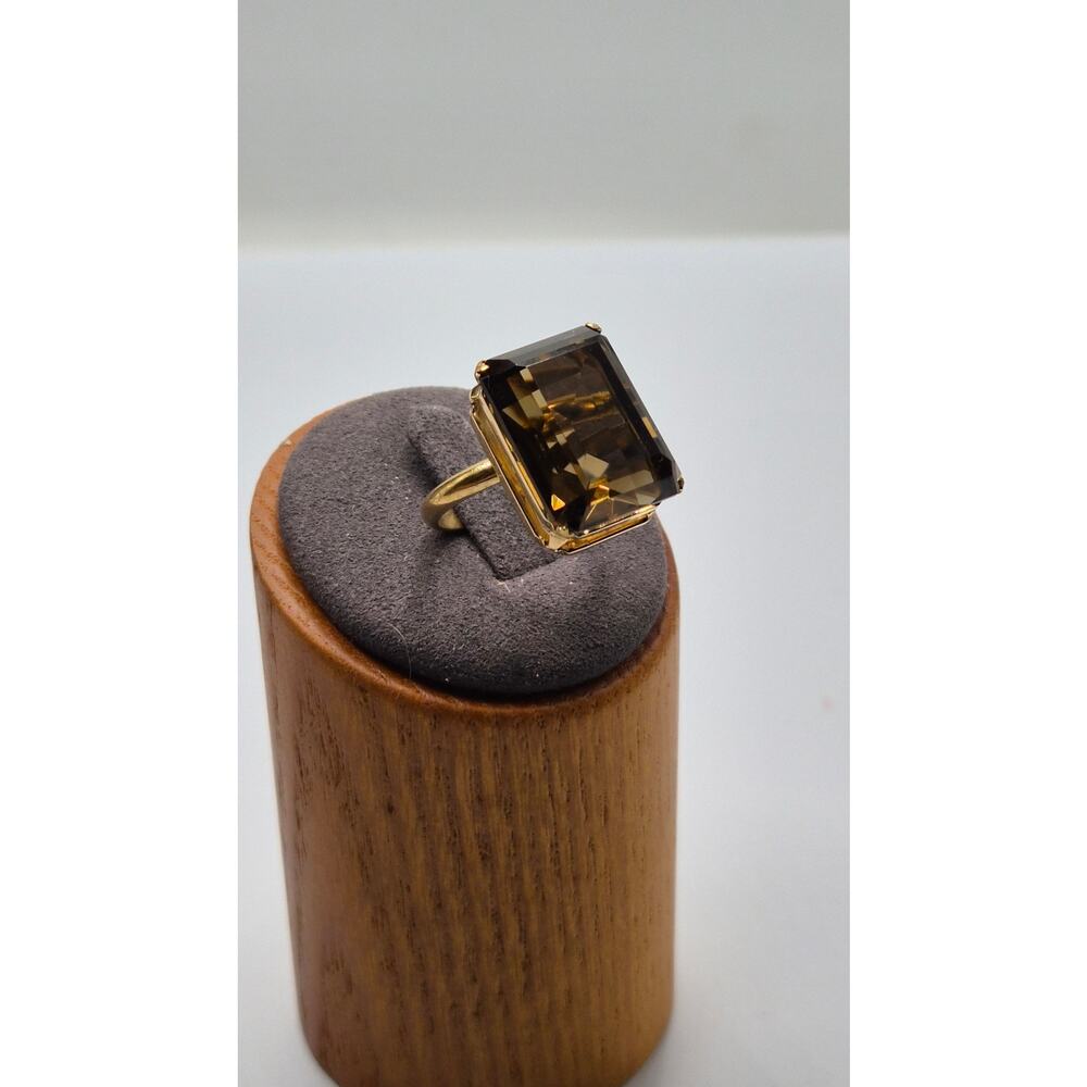 Vintage 12K GF Smoky Quartz Glass Ring Emerald Cut Statement